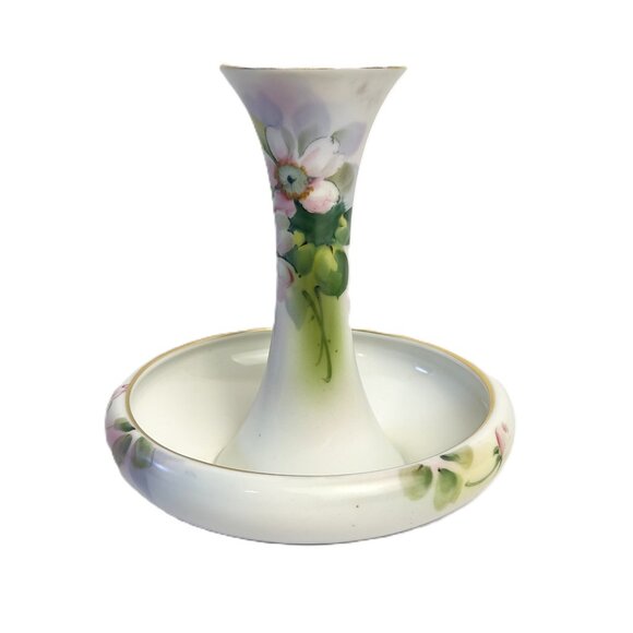 Antique Nippon Porcelain Hat Pin Holder Hand-Painted Floral & Gold Early 1900s - Picture 1 of 11
